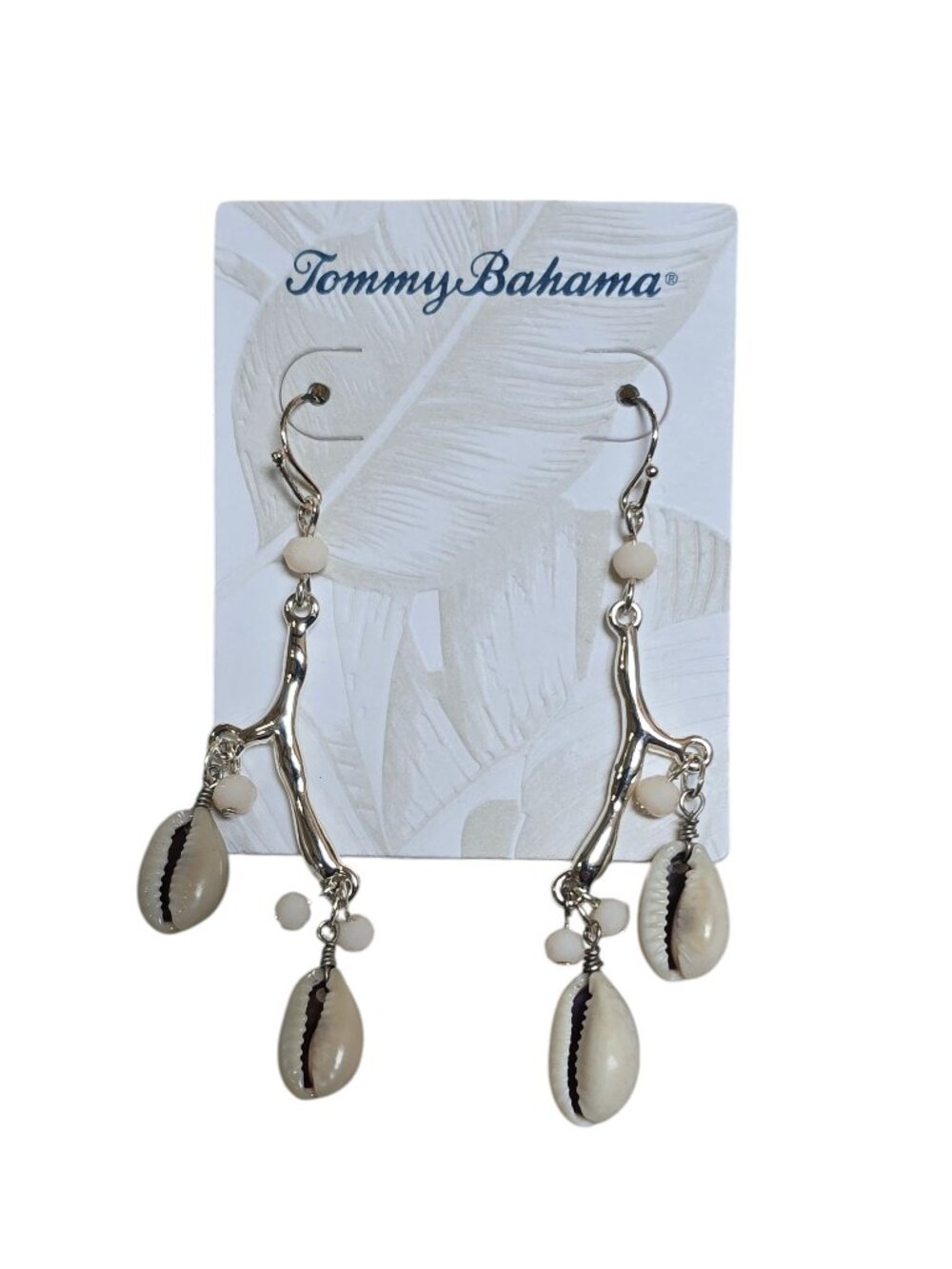 Tommy Bahama Coral Branch Silver Plated Cowrie Hook Dangle Earrings NWT